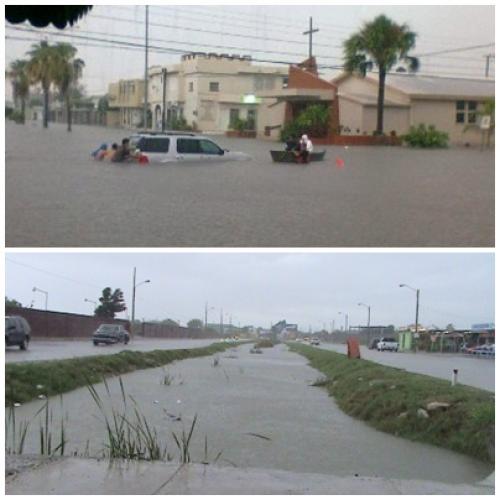 Matamoros bajo el agua, caen siete y media pulgadas
