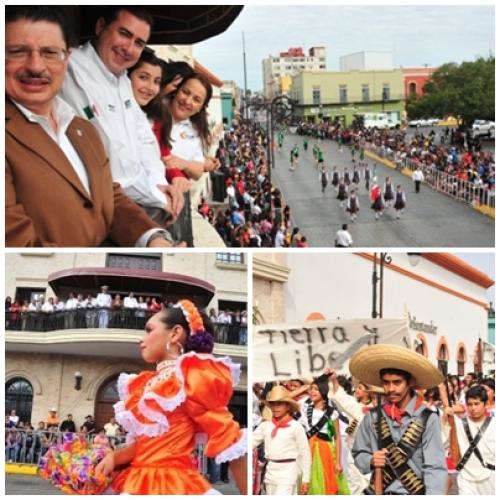 Celebra Matamoros el 102 aniversario de la Revolución Mexicana con desfile multicolor