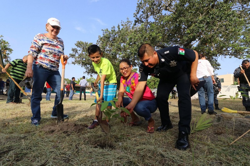 Reforesta gobierno de Tampico áreas verdes de planteles educativos
