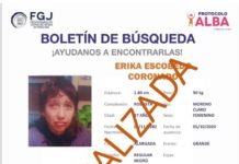 Localizada con vida, Erika Escobedo Coronado.