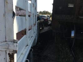 Estacionan mal sus vehículos y tren los impacta.