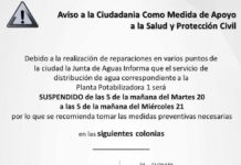 Suspenden servicio de agua por 24 horas por mantenimiento de la red.