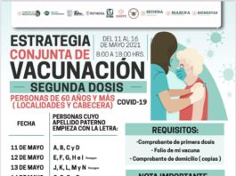 Invita Municipio a adultos mayores a recibir segunda dosis anti COVID-19
