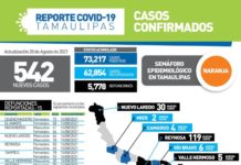 542 nuevos casos de COVID-19 y 15 defunciones el día de hoy