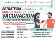 Aplicarán segunda dosis anti COVID-19 a población de 18-39