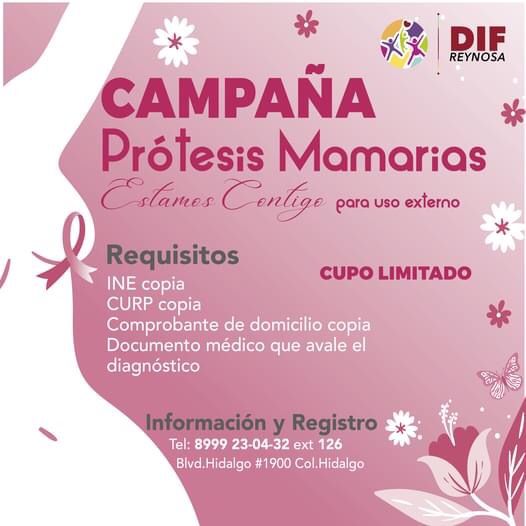 Call DIF Reynosa to register in Breast Prosthesis campaign