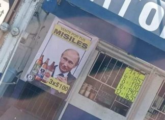 “Vente por tus misiles”: tienda hace “promoción” con foto de Putin y se vuelve viral