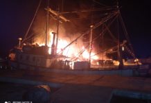 Arden dos barcos camaroneros en Tampico