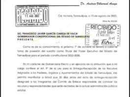 Américo envía carta a Cabeza de Vaca para notificarle sobre su equipo de transición