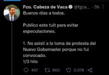 Cabeza de Vaca, reaparece virtualmente en redes sociales y se justifica