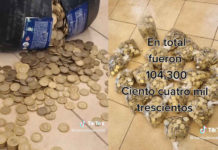 Pareja llenó una botella con monedas de 10 pesos por tres años, ¡y esto ahorraron!
