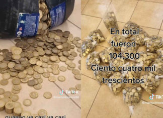 Pareja llenó una botella con monedas de 10 pesos por tres años, ¡y esto ahorraron!