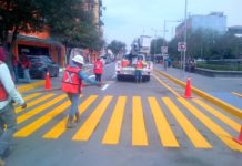 Realizan rehabilitación de rayado vial en zona Centro