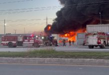 Guardia Estatal atiende incendio de cilindros de pipa con gasolina en Matamoros