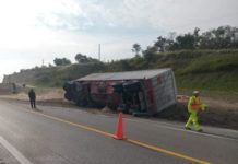 Vuelca tráiler que transporta soya en carretera a González