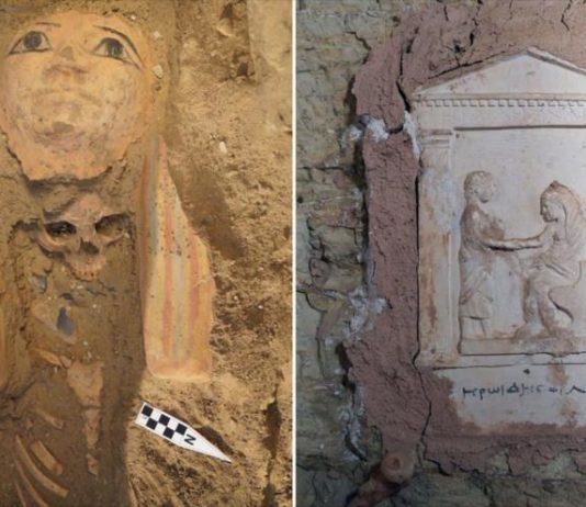 Descubren en Egipto máscaras de momias y figura del dios del silencio