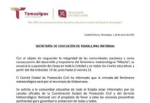 Suspenden clases en todo Tamaulipas por fenómeno meteorológico