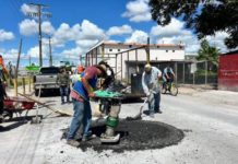 Aplican jornada de bacheo en calles de Miguel Alemán
