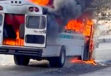 Bomberos sofocan incendio en unidad de transporte