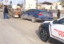 Aparatoso accidente vial en carretera Río Bravo-Reynosa dejan daños materiales