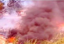 Incendio en pastizal con llantas deja daños materiales