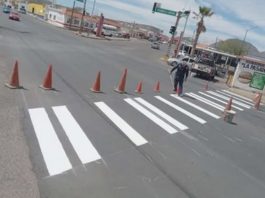 Realizan pinta de cruces peatonales en Luis H. Álvarez y 3ra