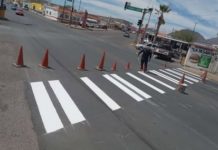 Realizan pinta en cruces peatonales de Camargo