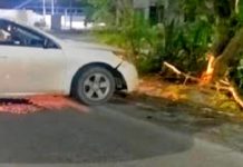 Unidad se impacta contra arbotante dejando solo daños materiales