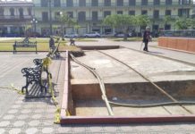 Realizan trabajos en la Plaza de la Libertad para dar mantenimiento al estacionamiento subterráneo