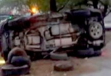 Vuelca unidad en carretera Reynosa-Río Bravo dejando daños materiales