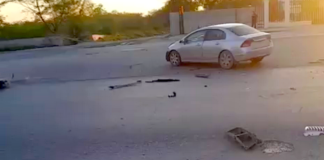 Accidente vial deja daños en parque Industrial de Maquiladoras