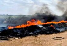 Incendio en pastizal con llantas deja daños y contaminación