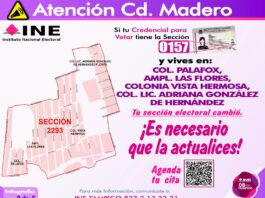 INE Tampico invita a la ciudadanía a la actualización de su Credencial para Votar por reseccionamiento de la sección electoral 0157